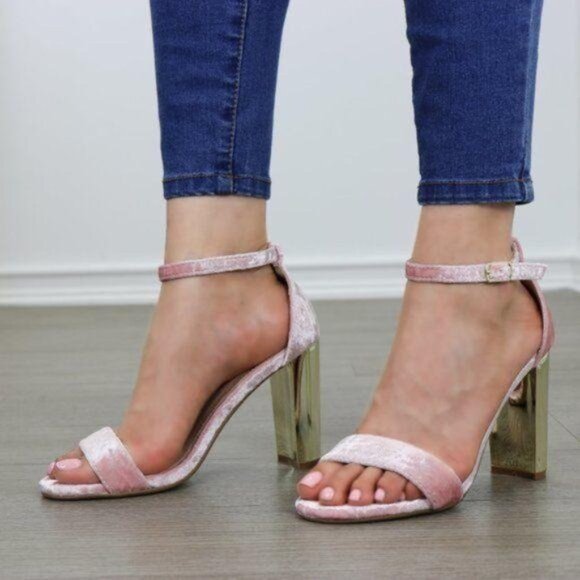 Party Pink Velvet Sandal with Gold Block - Picture 4 of 8